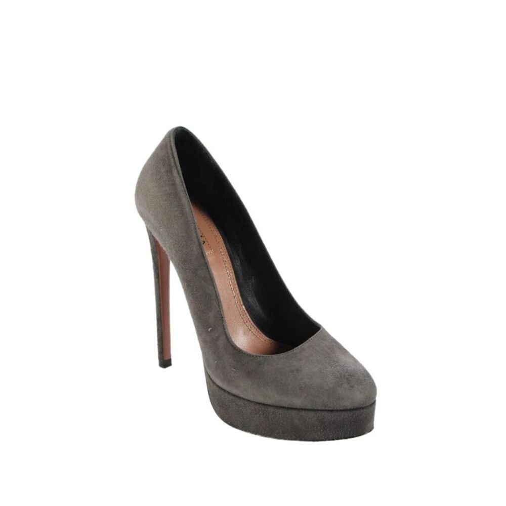 Alaia Womens Slip On Stiletto Platform Suede Pumps Gray Size 36